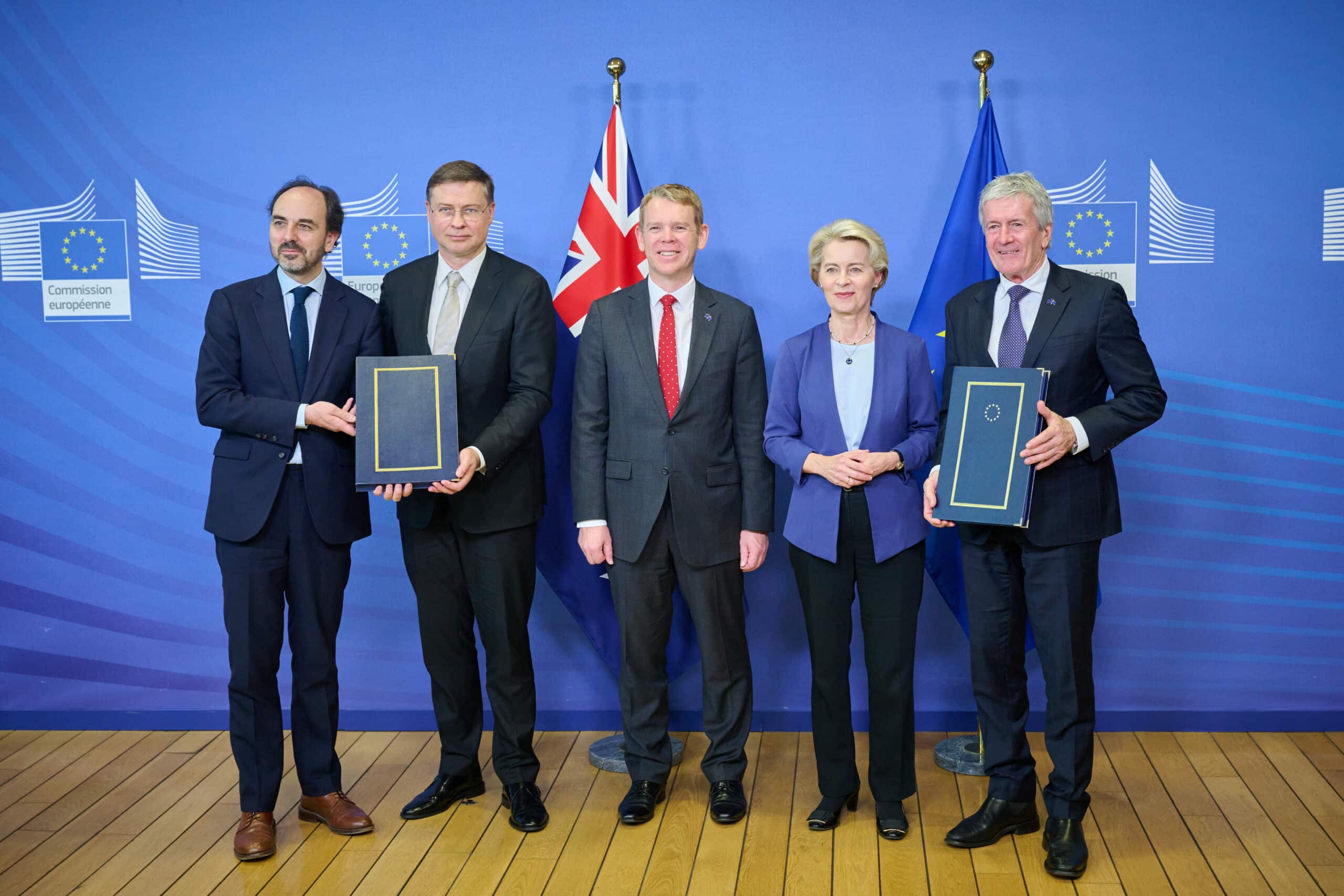 Marcos Alonso, Valdis Dombrovskis, Chris Hipkins, Ursula von der Leyen and Damien O’Connor