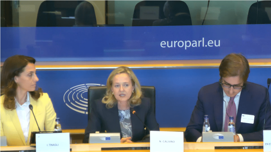 La ministra delle Finanze spagnola, Nadia Calviño, in audizione in commissione Affari economici [Bruxelles, 20 settembre 2023]