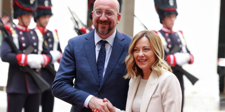 CHARLES MICHEL. PRESIDENTE DEL CONSIGLIO EUROPEO, GIORGIA MELONI PRESIDENTE DEL CONSIGLIO