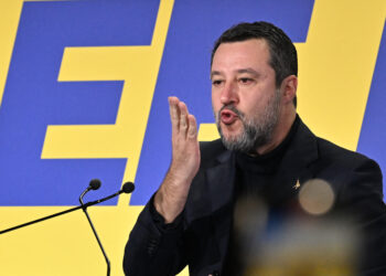 Matteo Salvini al Forum del gruppo europeo Identità e Democrazia (Photo by Andreas SOLARO / AFP)