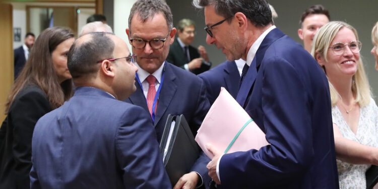 Il ministro dell'Economia, Giancarlo Giorgetti, ai lavori dell'Ecofin [Bruxelles, 16 luglio 2024. Foto: European Council]