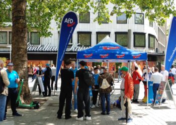 Un banchetto elettorale dell'AfD alle europee del giugno 2024 (foto: Bernd Schwabe via Wikimedia Commons)